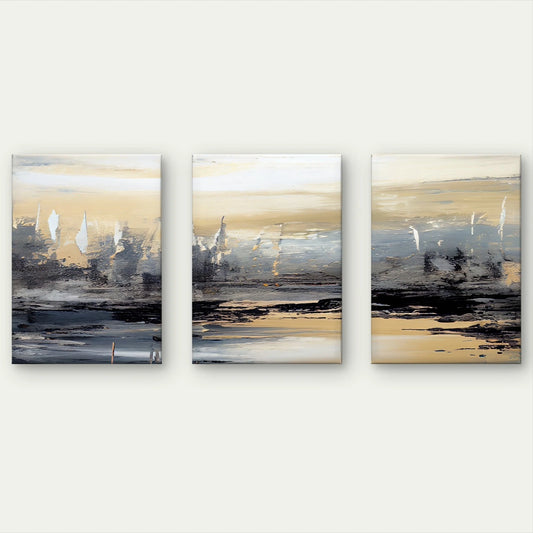 3pcs Abstract Neutral Textured Paint Brushstroke Wall Art Set Canvas Framed 40x60cm - High Quality Print 100% Australian Made Wall Canvas Ready to Hang