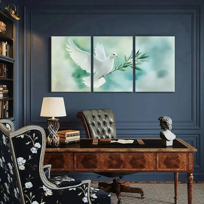 3pcs White Dove Olive Branch Peace Symbol Metal Print Ready to Hang Art