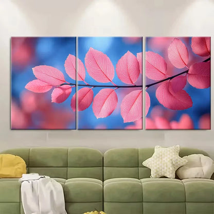 3pcs Pink Leaves Against Bright Blue Sky Metal Print Ready to Hang Art