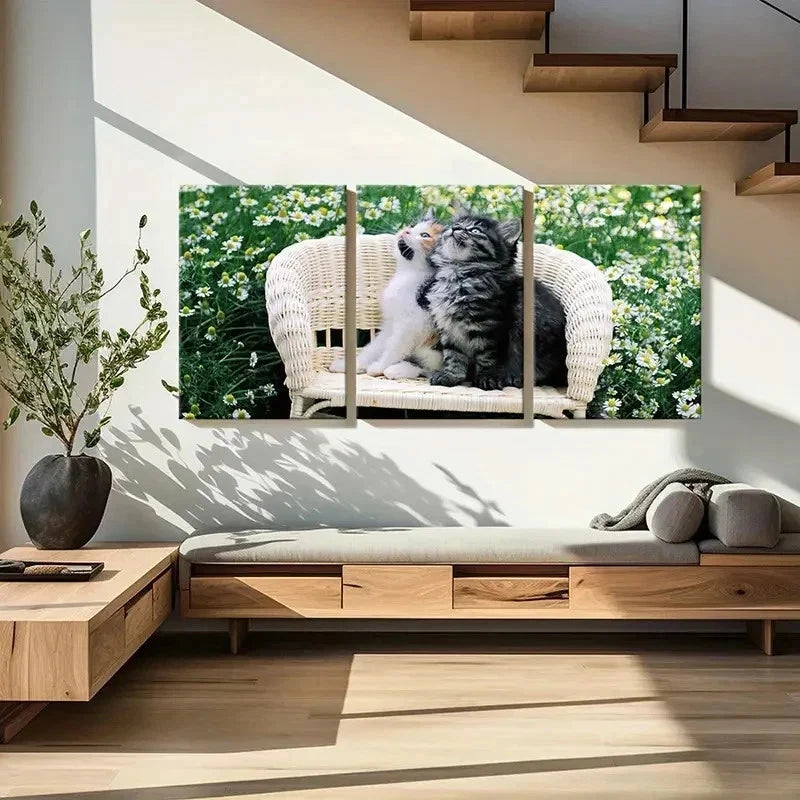 3pcs Pet Art Cute Little Cats Modern Wall Art Set Canvas Framed 40x60cm - High Quality Print 100% Australian Made Wall Canvas Ready to Hang