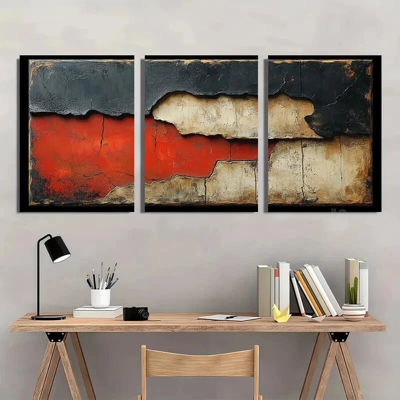 3pcs Black and White with Brown Textured Metal Print Ready to Hang Art