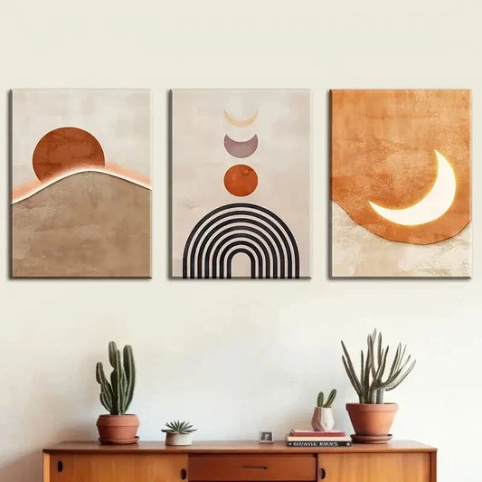 3pcs Orange Minimalist Bohemian Perfect Wall Art Set Canvas Framed 40x60cm - High Quality Print 100% Australian Made Wall Canvas Ready to Hang