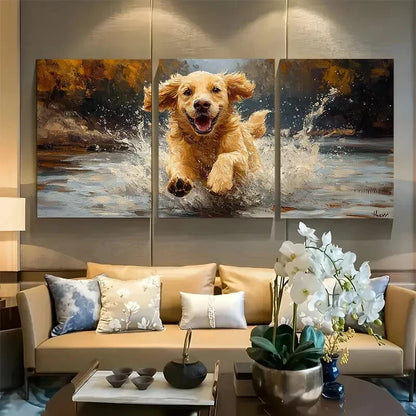 3pcs Golden Retriever Moonlit Splash Metal Print Ready to Hang Art