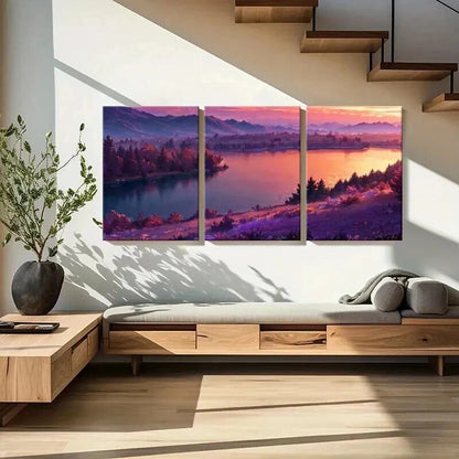 3pcs Abstract Mountains Forests and Sunsets Wall Art Set Canvas Framed 40x60cm - High Quality Print 100% Australian Made Wall Canvas Ready to Hang
