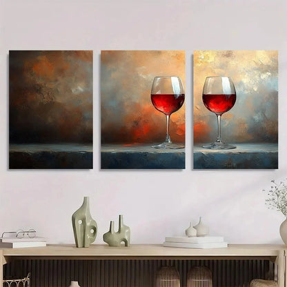3pcs Red Wine Themed Abstract Tableware Metal Print Ready to Hang Art