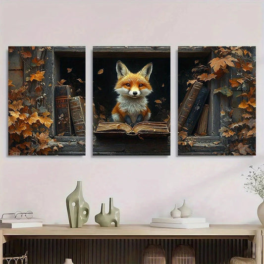 3pcs Rabbit Books Botanical Flowers Gothic Metal Print Ready to Hang Art