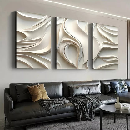 3pcs Minimalist Modern Abstract Geometric White Wall Art Set Canvas Framed 50x70cm -  High Quality Print 100% Australian Made Wall Canvas Ready to Hang