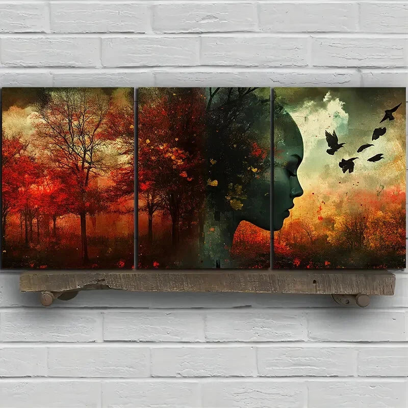 3pcs Trees And Women Painting Metal Print Ready to Hang Art