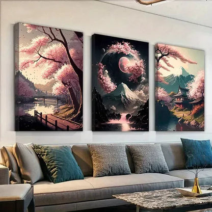 3pcs Sakura Canvas Framed 60x90cm - High Quality Print 100% Australian Made Wall Canvas Ready to Hang