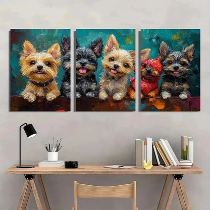 3pcs Happy Hour Fine Dogs Cute Perfect Wall Art Set Canvas Framed 40x60cm - High Quality Print 100% Australian Made Wall Canvas Ready to Hang