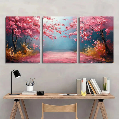 3pcs Pink Blossom Modern Abstract Metal Print Ready to Hang Art