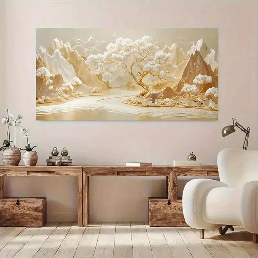 Gold Peak Cherry Blossoms wall canvas office home room framed 120x60cm - Bella Home Decor