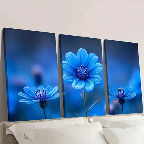 3pcs Cornflower Flower Painting CF Wall Art Set Canvas Unframed - High Quality Print 100% Australian Made Wall Canvas