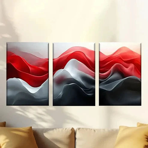 3pcs wave of red and white Wall Art Set Canvas Unframed - High Quality Print 100% Australian Made Wall Canvas