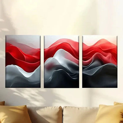 3pcs wave of red and white Wall Art Set Canvas Unframed - High Quality Print 100% Australian Made Wall Canvas