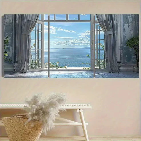 3pcs Ocean View Room Decor Wall Art Set Canvas Unframed - High Quality Print 100% Australian Made Wall Canvas