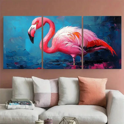 3pcs Flamingo Birds Brushstroke Design Metal Print Ready to Hang Art