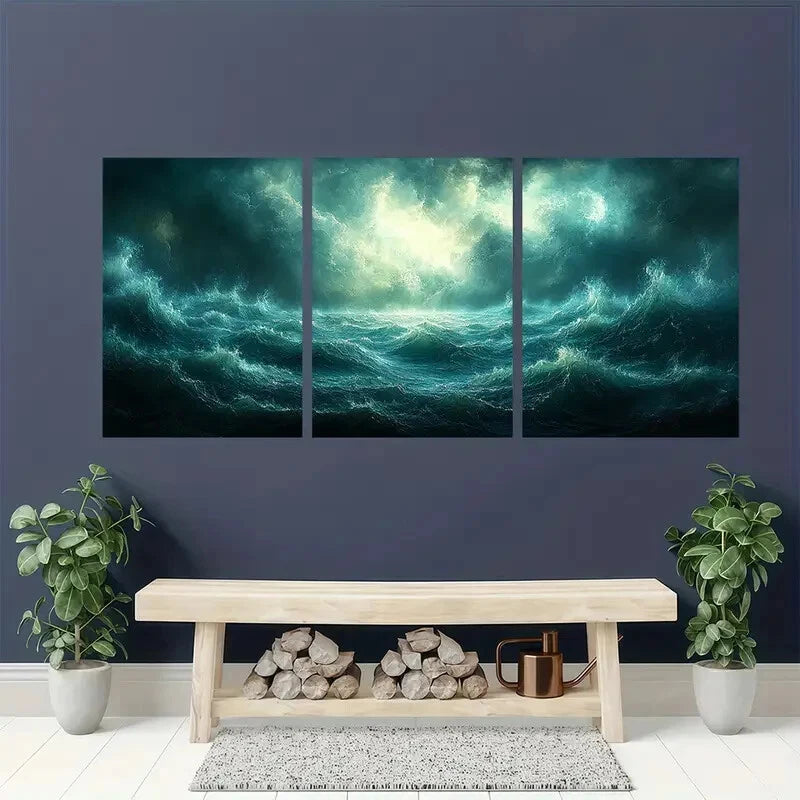 3pcs Thunderstorm Seascape Ocean Storm Art Metal Print Ready to Hang Art