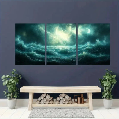 3pcs Thunderstorm Seascape Ocean Storm Art Metal Print Ready to Hang Art
