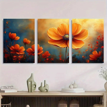 3pcs Floral Acrylic Yellow Flower Metal Print Ready to Hang Art