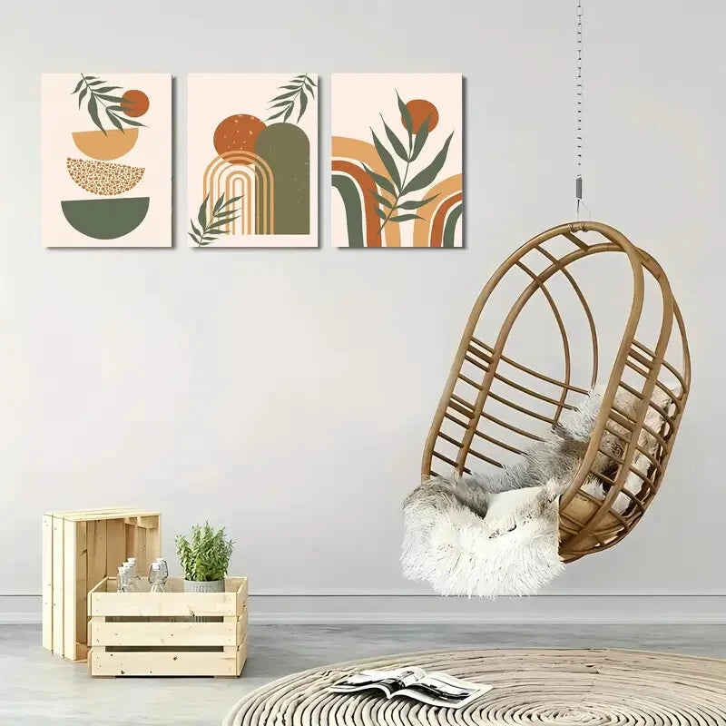 3pcs Mid Century Art Prints Boho Abstract Wall Metal Print Ready to Hang Art