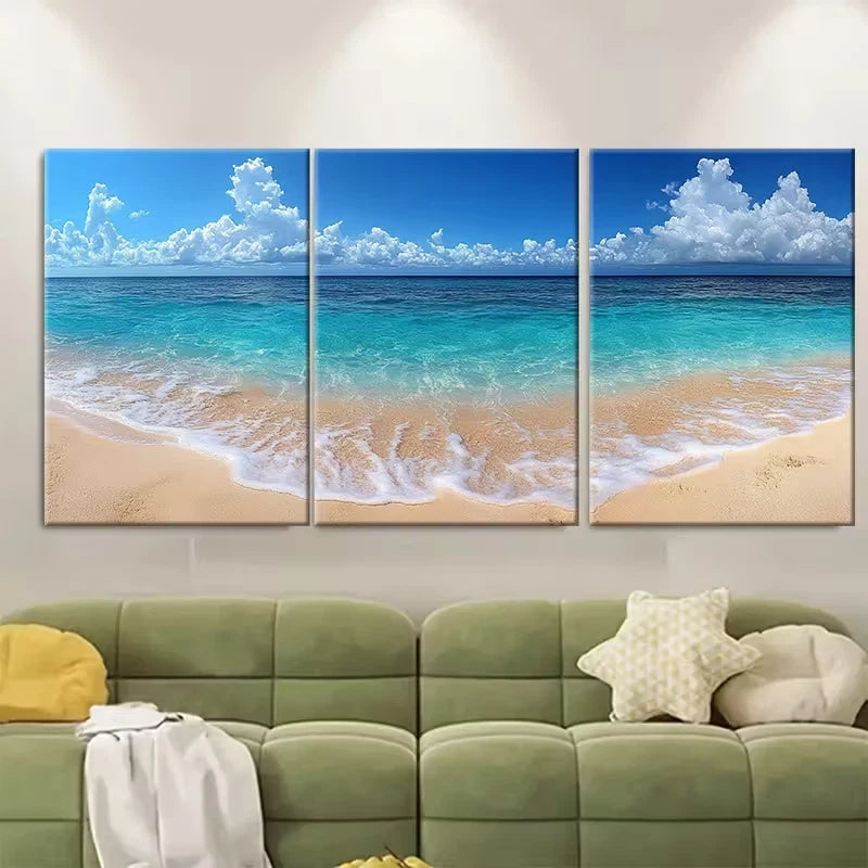 3pcs White Sand Blue Ocean Metal Print Ready to Hang Art