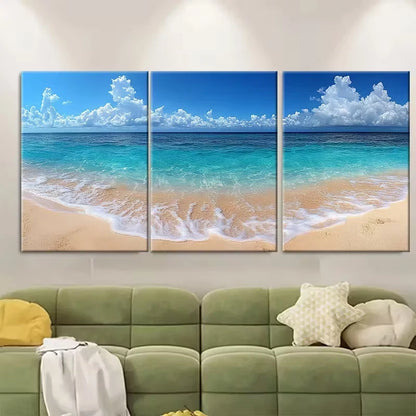 3pcs White Sand Blue Ocean Metal Print Ready to Hang Art