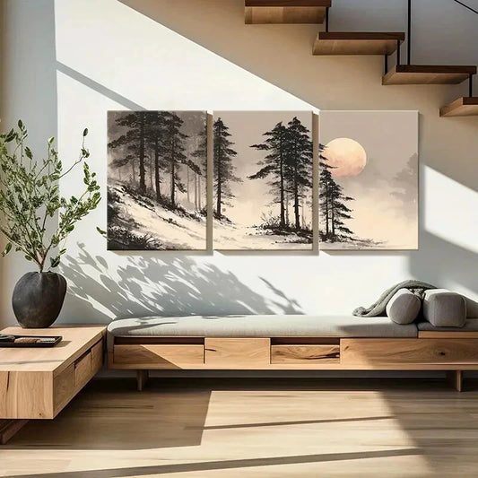 3pcs Moonlit Forest Scene Winter Landscape Metal Print Ready to Hang Art