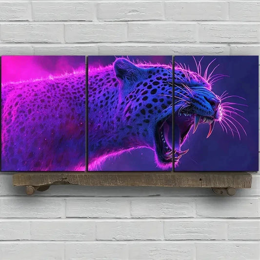 3pcs Stunning Purple Leopard Wall Art Set Canvas Framed 40x60cm – High Quality Print 100% Australian Made Wall Canvas Ready to Hang - Bella Home Decor