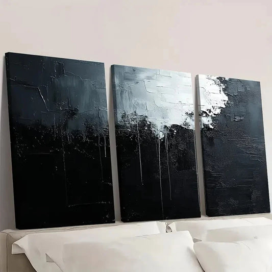 3pcs Black and White Textured Abstract BTW Wall Art Set Canvas Framed 60x90cm - High Quality Print 100% Australian Made Wall Canvas Ready to Hang