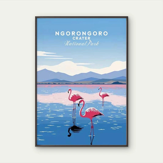 Vintage Ngorongoro Crater National Park Travel Poster Print Wall Art