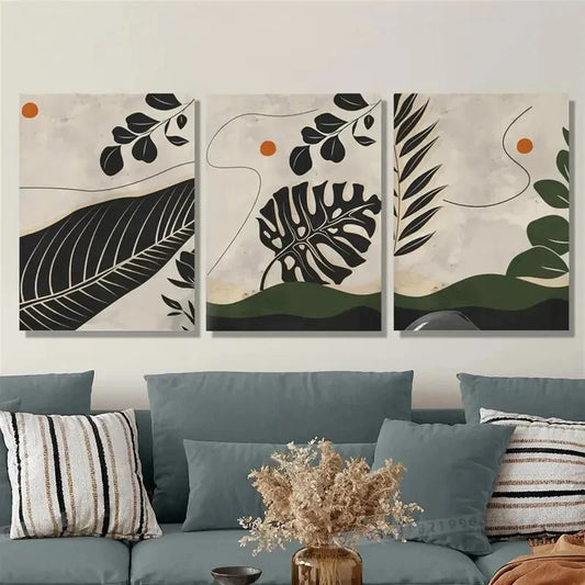 3pcs Abstract botanical print, nature green, Metal Print Ready to Hang Art