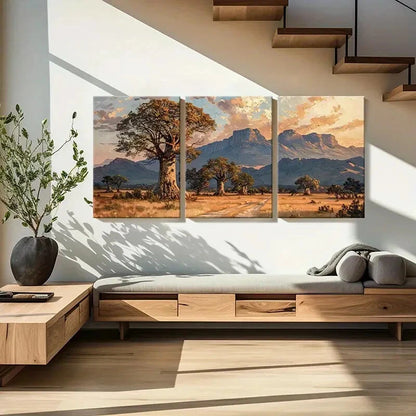 3pcs Mountain & Tree Silhouette Warm Sunset Metal Print Ready to Hang Art