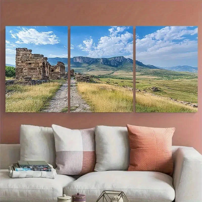 3pcs Kars Travel Poster Ani Ruins Illustration Wall Art Set Canvas Framed 50x70cm - High Quality Print 100% Australian Made Wall Canvas Ready to Hang
