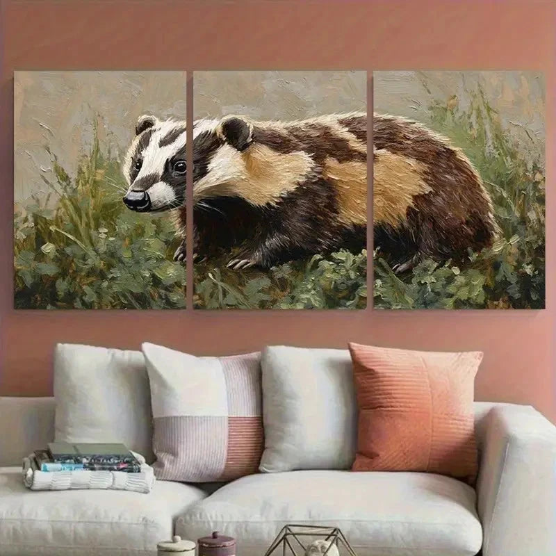 3pcs Badger Animal Pet Portrait Metal Print Ready to Hang Art