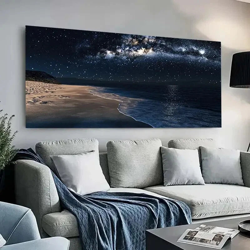 Starry Beach Night Sky wall canvas office home room framed 120x60cm - Bella Home Decor