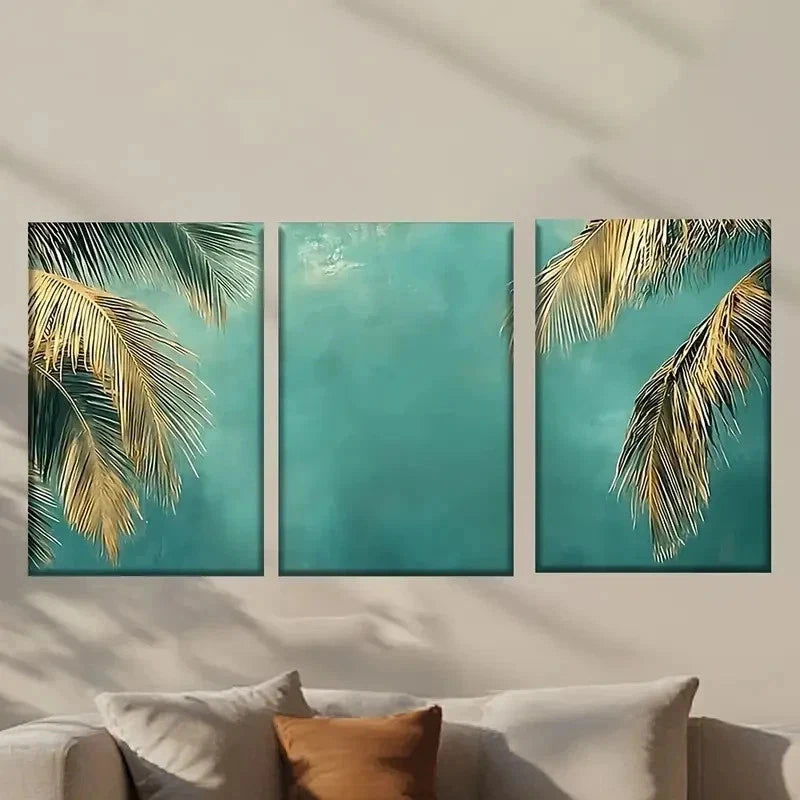 3pcs Palm Trees Against a Blue Sky Wall Art Set Canvas Framed 40x60cm - High Quality Print 100% Australian Made Wall Canvas Ready to Hang