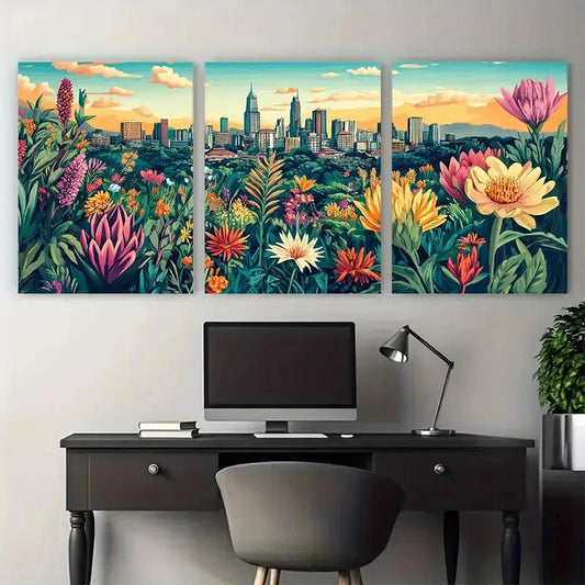 3pcs Nairobi Travel Botanical Illustration Wall Art Set Canvas Framed 40x60cm - High Quality Print 100% Australian Made Wall Canvas Ready to Hang
