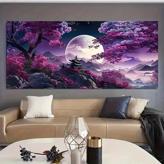 Bright Moon Purple Hour wall canvas office home room framed 120x60cm