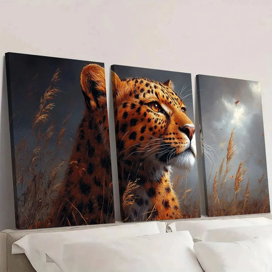 3pcs Leopard Vibrant Jungle Scene Wall Art Set Canvas Framed 40x60cm - High Quality Print 100% Australian Made Wall Canvas Ready to Hang