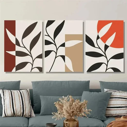 3pcs Abstract Geometric Design Botanical Leaf Art Set Canvas Unframed - High Quality Print 100% Australian Made Wall Canvas
