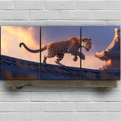 3pcs Leopard on The Roof Forest Animal Metal Print Ready to Hang Art