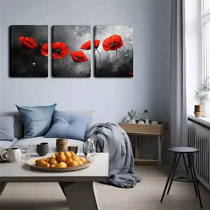 3pcs Deep Red Flowers Wall Art Canvas Unframed - High Quality Print 100% Australian Made Wall Canvas
