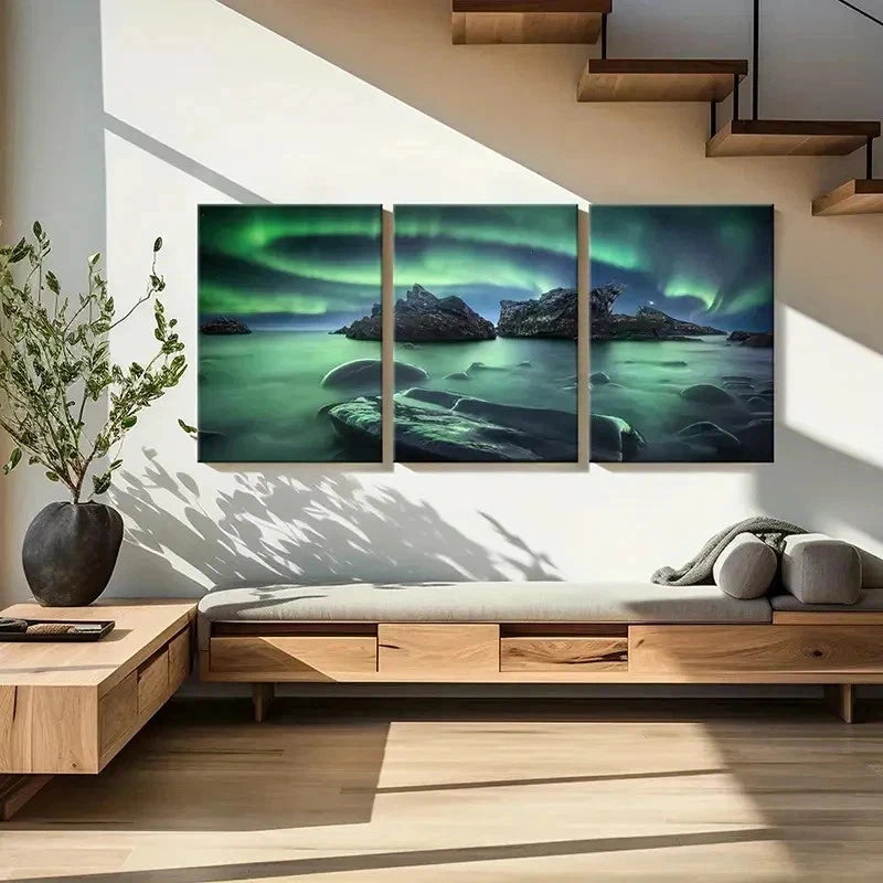 3pcs Aurora Nordic Decoration Painting Wall Art Set Canvas Framed 40x60cm - High Quality Print 100% Australian Made Wall Canvas Ready to Hang