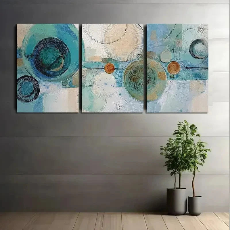 3pcs Abstract Circular Shapes in Soft Colors Metal Print Ready to Hang Art