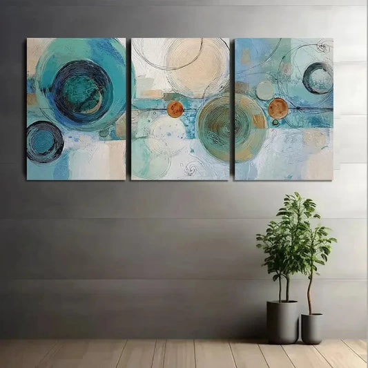 3pcs Abstract Circular Shapes in Soft Colors Metal Print Ready to Hang Art