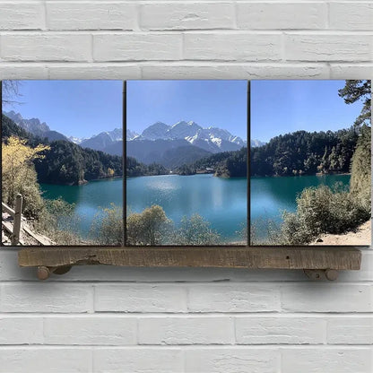 3pcs The Scenery On The Lake Green Trees Metal Print Ready to Hang Art