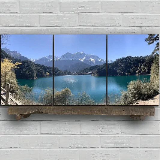 3pcs The Scenery On The Lake Green Trees Metal Print Ready to Hang Art