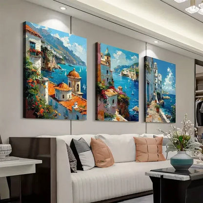 3pcs Italy Coastal Travel Canvas Framed 60X90cm - High Quality Print 100% Australian Made Wall Canvas Ready to Hang