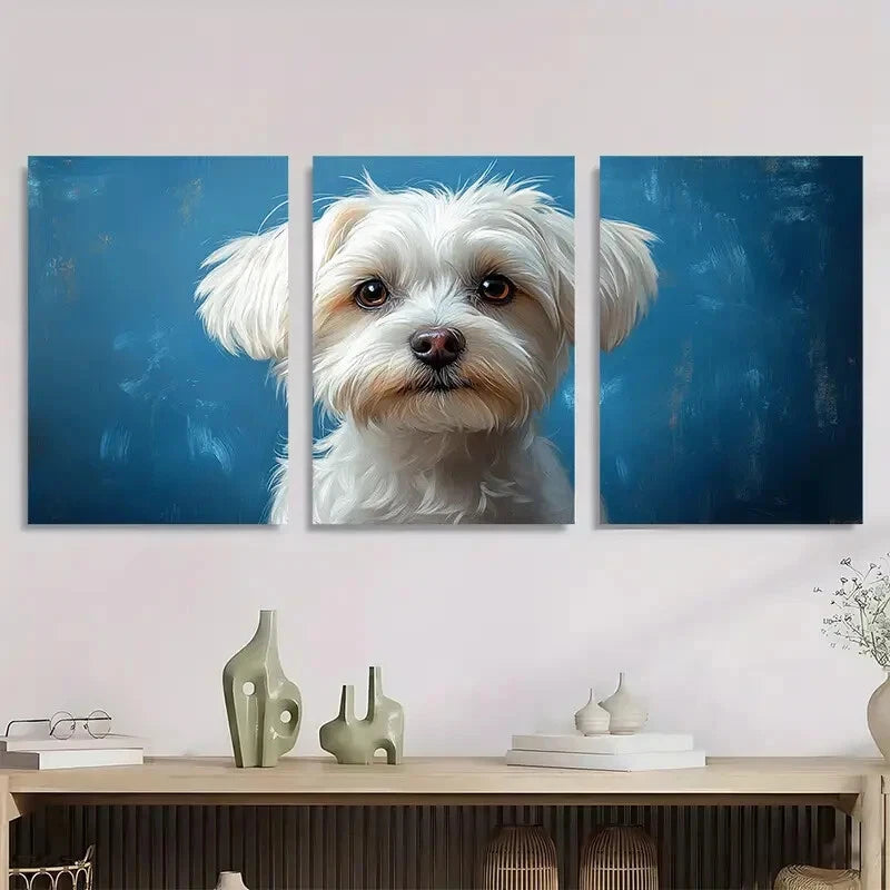 3pcs Adorable Maltese Dog Bohemian Metal Print Ready to Hang Art